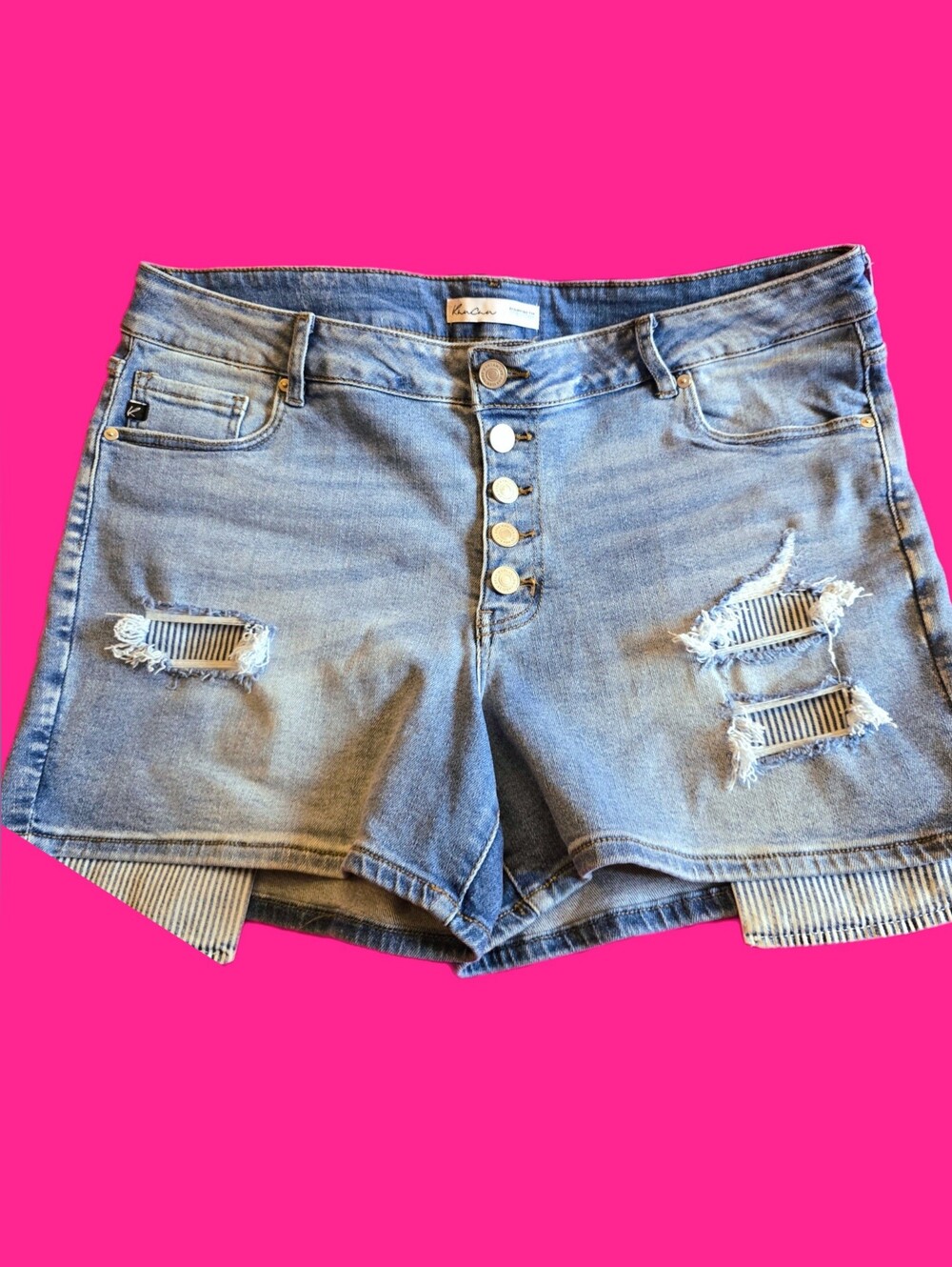"KanCan" High-Rise Distressed Button Fly Denim Shorts-Size 18-NWOT - Picture 2 of 13